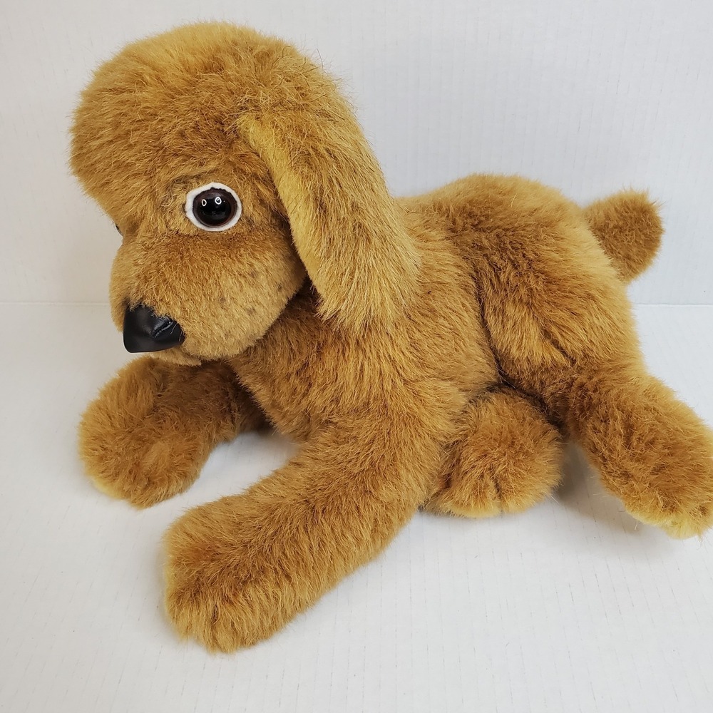 Cuddle Wit Brown Dog Plush 12" Laying On Its Side Beady Eyes Vinyl Nose